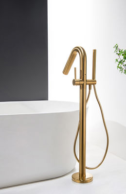 Rose Golden Brass Free Standing Banyo Musluk OEM Tek Kılavuz Yer Montajlı