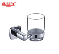 Single Tumbler Holder Brass Glass Banyo OEM Brass Base Square With Curve Design