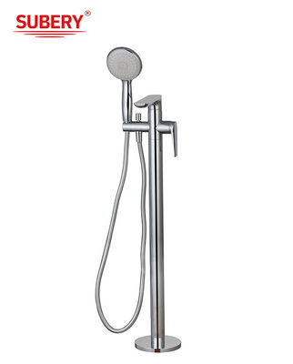 Modern Tek Kılavuzlu Chrome Bakır Bağımsız Banyo Muslukları OEM Yere Taşındı