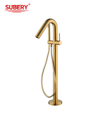 Rose Golden Brass Free Standing Banyo Musluk OEM Tek Kılavuz Yer Montajlı
