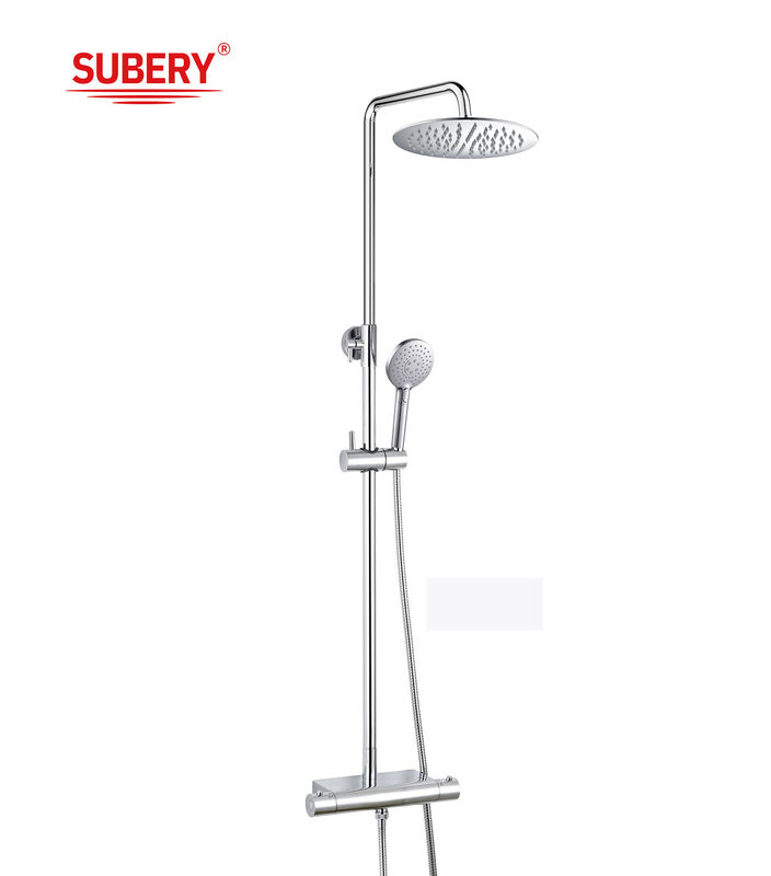 Yuvarlak Çift Duş Kafası Duvar Montajlı Chrome Paslanmaz Çelik Banyo Banyo Termostat Yağmur Duş Seti